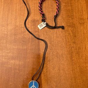 Peace Sign Necklace and Braided Leather Bracelet